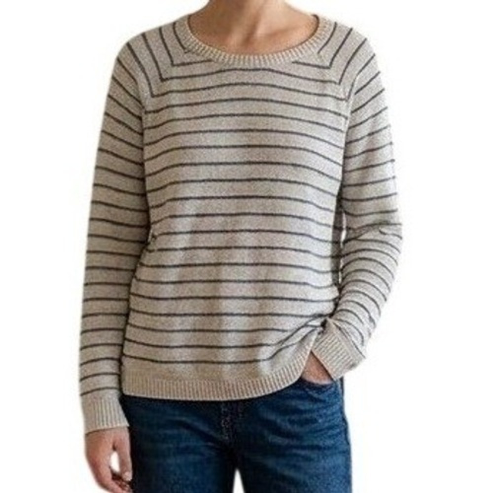 Marine Layer Womens Large 100% Cotton Striped Crewneck Sweater Cream Navy